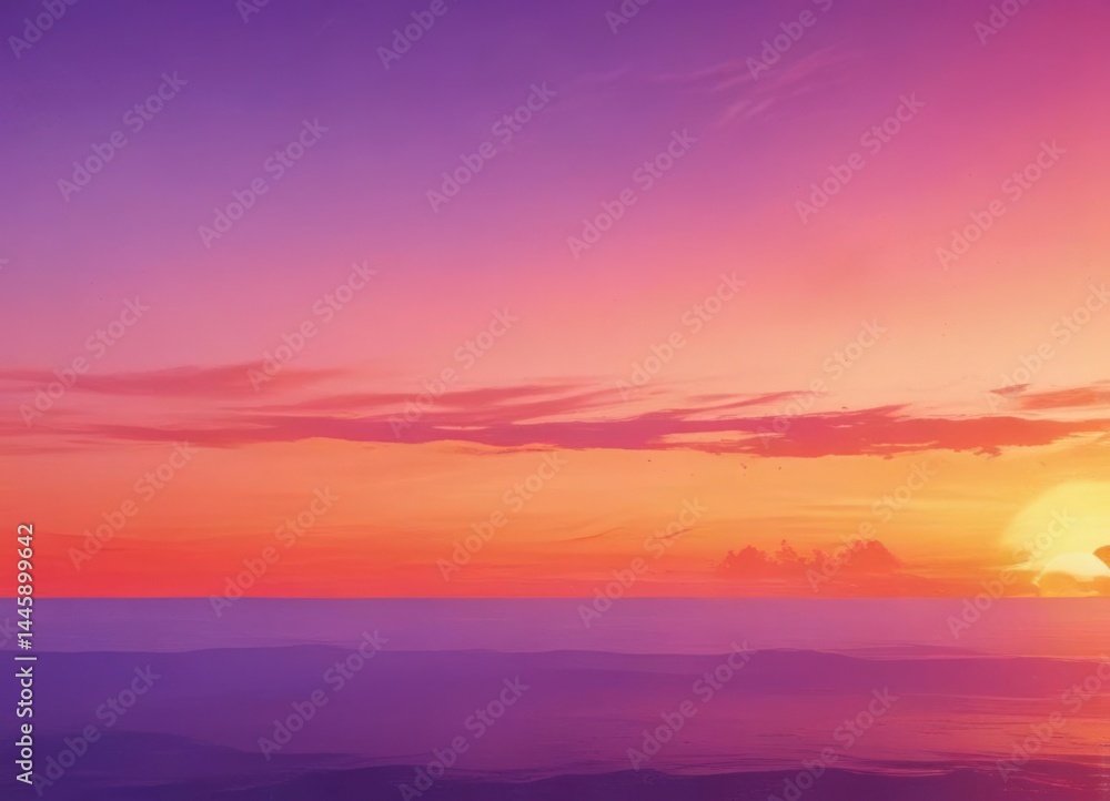 Fototapeta premium Abstract watercolor sunset, intense orange and violet gradients, painterly texture , art, design, atmospheric