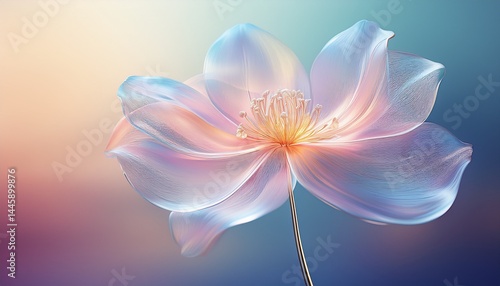 translucent flower with pastel hues on a soft gradient background