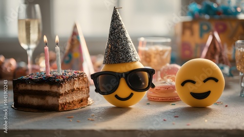 Birthday emoji with party decorations and festive vibe