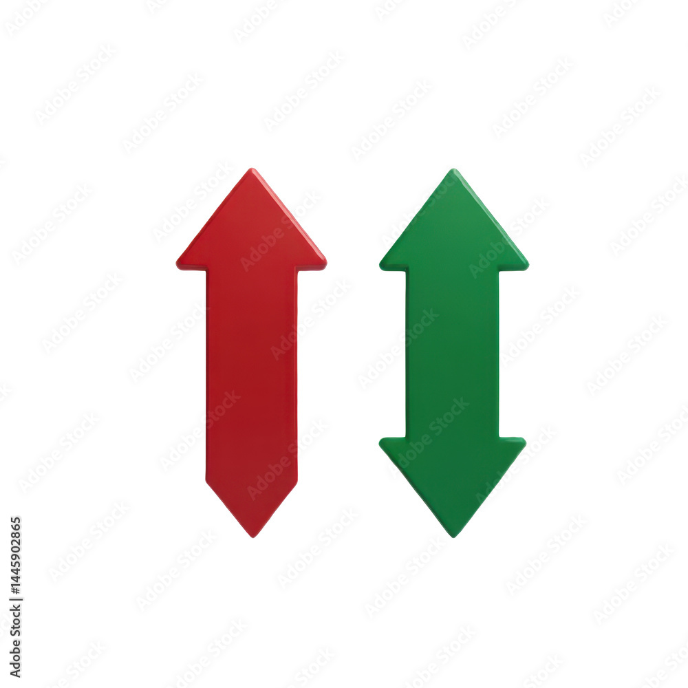 Red upward and green downward arrows isolated on transparent background Red upward and green downward arrows isolated on transparent background