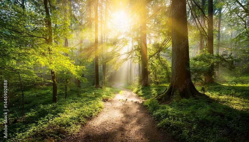 Obraz premium waldweg mit sonnenschein