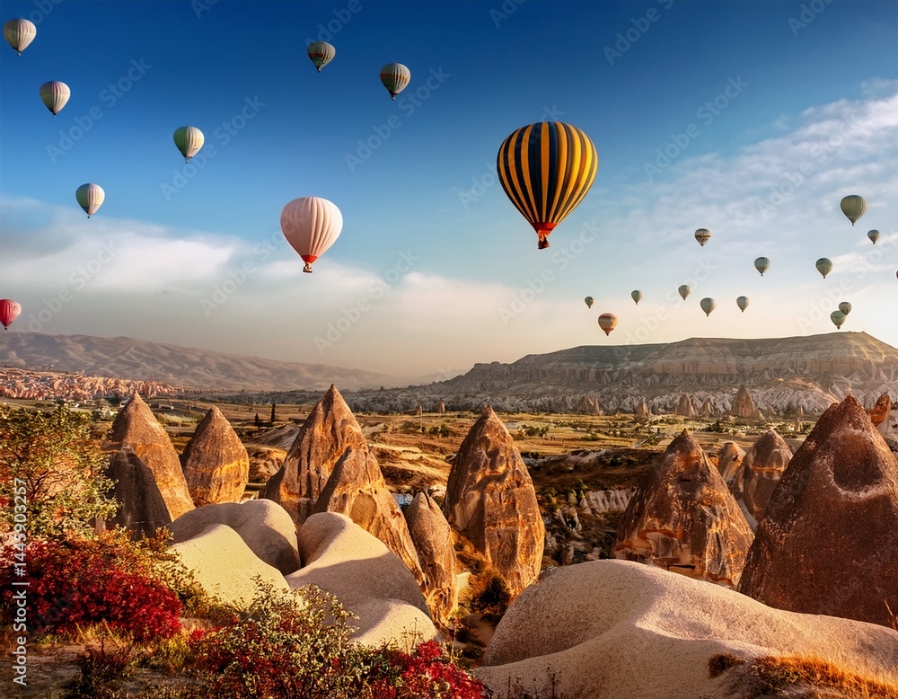 Obraz premium hot air balloons flying over spectacular cappadocia turkey