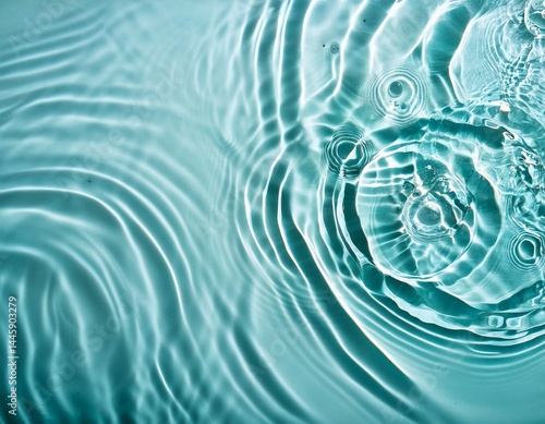 white water texture blue mint water surface with rings and ripples spa concept background flat lay copy space