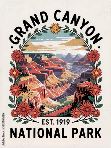 Grand Canyon National Park Vintage Poster: Retro Style Travel Art Showcasing Iconic Landmarks and Colorful Scenery for Outdoor Adventures in Southwest USA