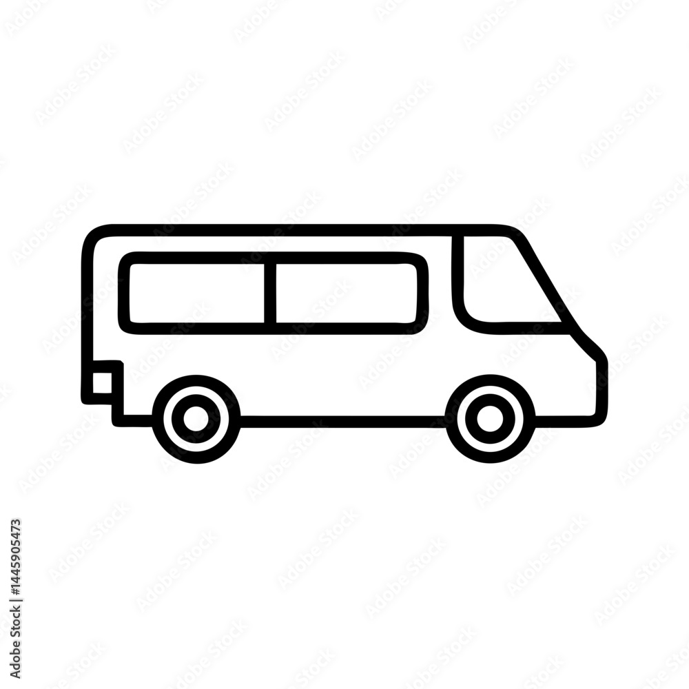 Minimalist black minibus icon in flat vector outline style, public transport or shuttle vehicle symbol, isolated on white background Minimalist black minibus icon in flat vector outline style, public transport or shuttle vehicle symbol, isolated on white background