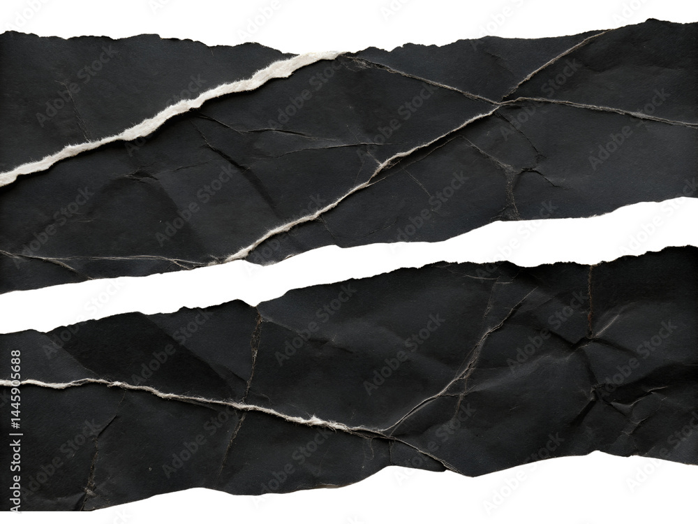 Torn Black Paper with Striped Pattern Isolate on transparent background cutout, PNG file, Cutout file