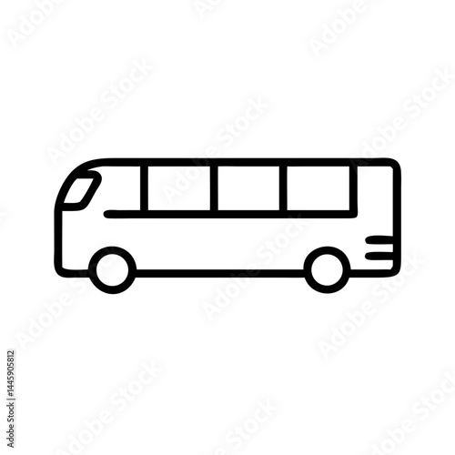 Side view bus icon in black outline style, intercity or public transport symbol for route planning, travel apps, navigation systems or transit interfaces