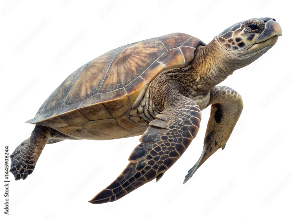 Swimming Sea Turtle in Ocean Environment Isolate on transparent background cutout, PNG file, Cutout file