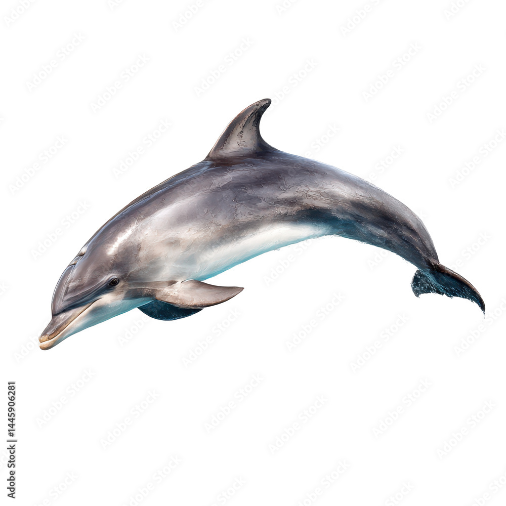 Fototapeta premium Isolated dolphin swimming gracefully on a black background space