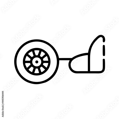 Car acceleration or brake control icon with pedal and wheel in black outline style, driving interface symbol for auto training, diagnostics or safety systems