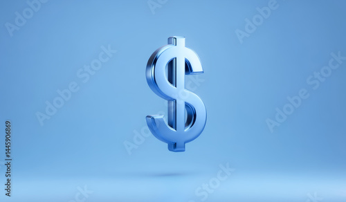 3D Glossy Dollar Symbol on Blue Background – Financial Icon Concept