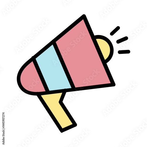 Pink, blue, and yellow bullhorn ideal for social media campaigns, marketing materials, announcements, protest imagery, and colorful presentations.