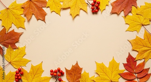 Vibrant Autumn Leaves and Berries Frame Perfect for Fall Decorations and Designs