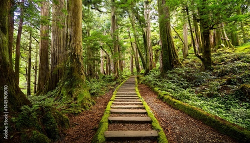 old forest path in summer hakone japan
