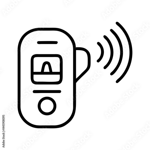 Car alarm key fob icon in black outline style, remote control security symbol for vehicle safety apps, automotive interface or infographic use