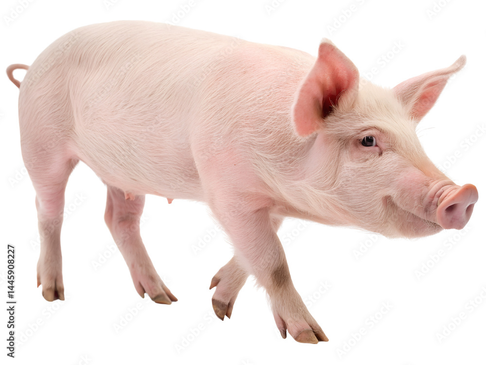 Domesticated Pig Walking Isolate on transparent background cutout, PNG file, Cutout file