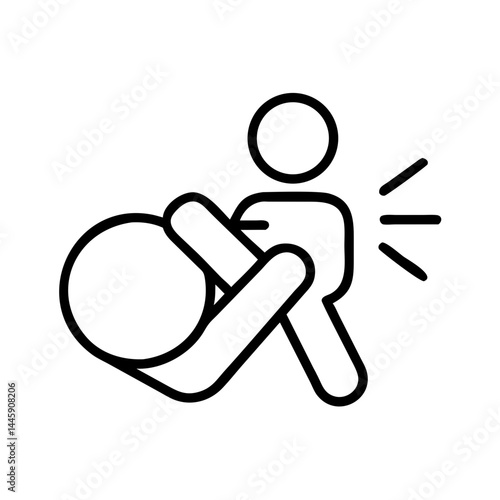 Airbag deployment safety icon in black line style, car accident protection symbol for automotive interface, infographic or driving instruction design
