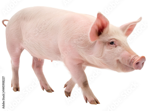 Domesticated Pig Walking Isolate on transparent background cutout, PNG file, Cutout file