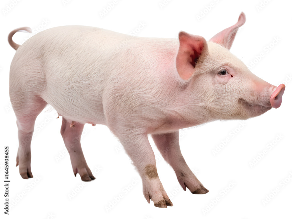 Domesticated Pig Walking Isolate on transparent background cutout, PNG file, Cutout file