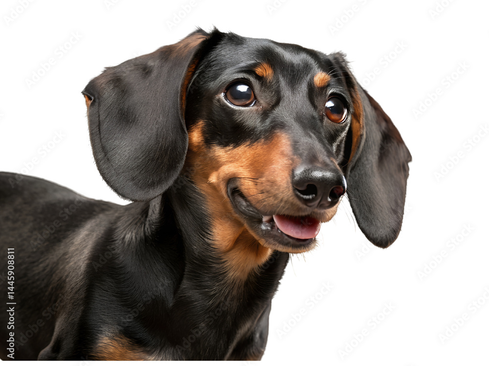 Playful Dachshund Dog Portrait Isolate on transparent background cutout, PNG file, Cutout file