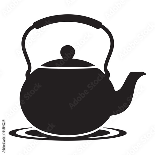 East round tea pot icon Vector Black silhouettes. with white background