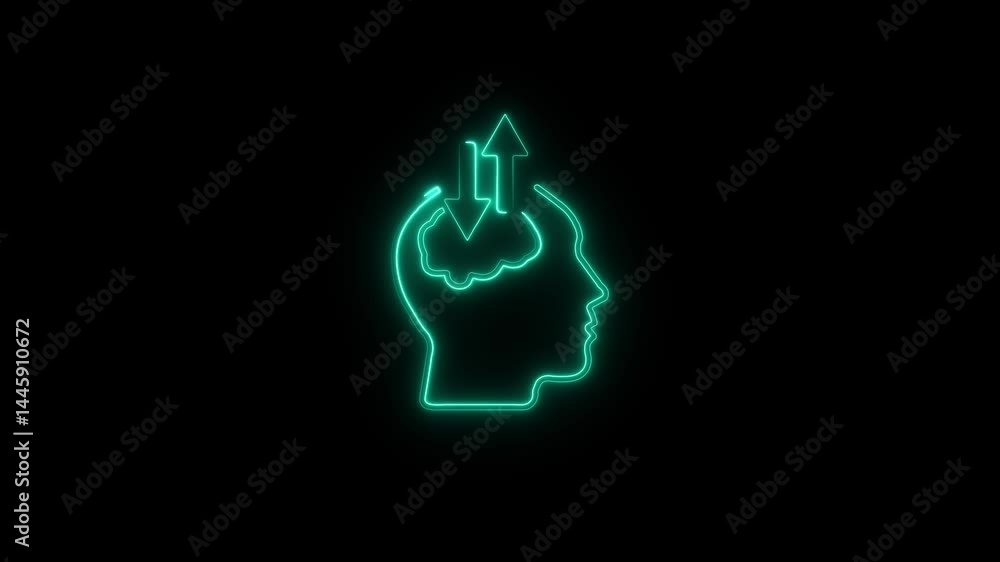 Glowing Neon Open Mind Icon Isolated on Black Background. HD Video Graphic Animation. Glowing Neon Open Mind Icon Isolated on Black Background. HD Video Graphic Animation.