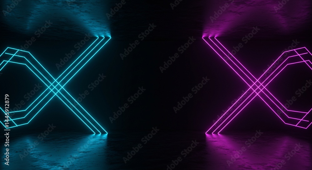 Obraz premium Abstract Neon X Shapes Glowing Cyan and Magenta Light Art Background