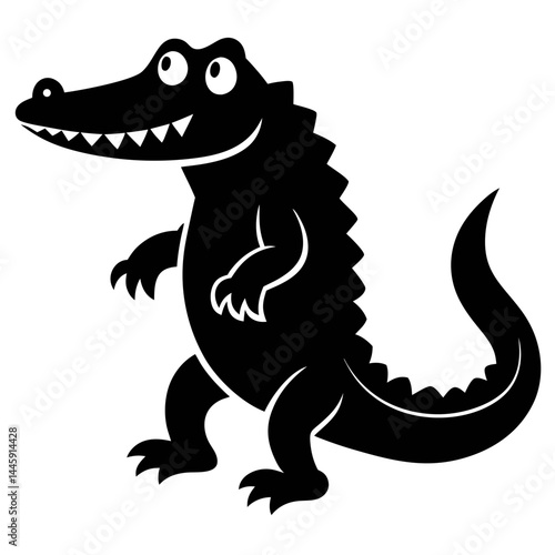 Silhouette of a crocodile with sharp teeth and spiked tail