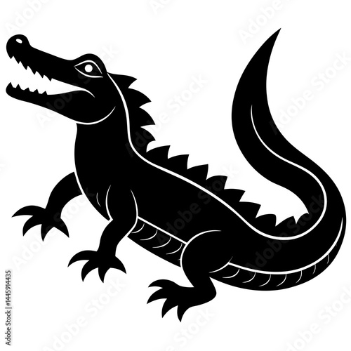 Silhouette of a crocodile with sharp teeth and spiked tail