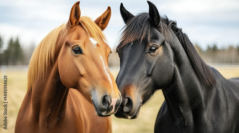 Two horses, close, in a field Two horses, close, in a field