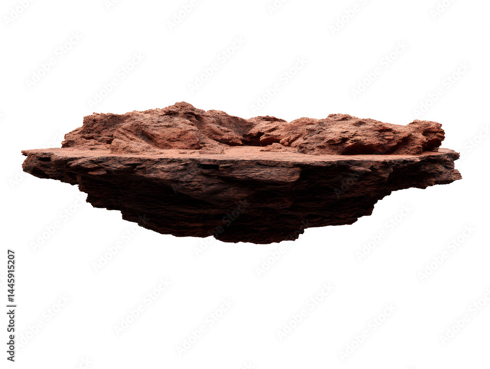 Floating island Textured, rocky terrain, reddish-brown rock against a transparent background Floating island Textured, rocky terrain, reddish-brown rock against a transparent background