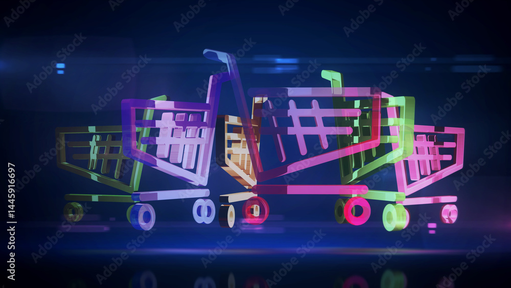 Shopping cart e-commerce business symbol 3d illustration