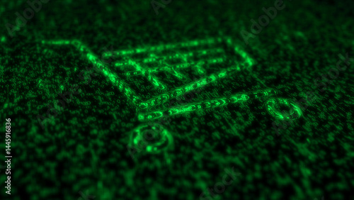 Shopping cart e-commerce business symbol matrix style 3d illustration