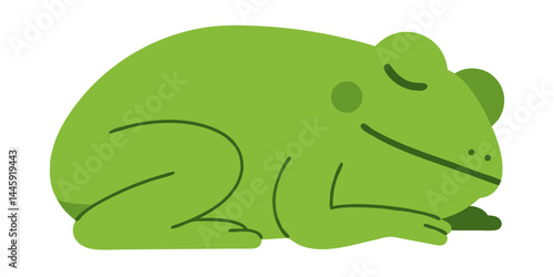 Cute Green Frog Sleeping Peacefully with a Content Expression on Its Face in a Relaxed Pose