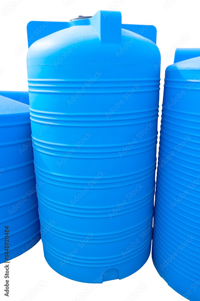 Blue plastic water barrel storage industrial containers