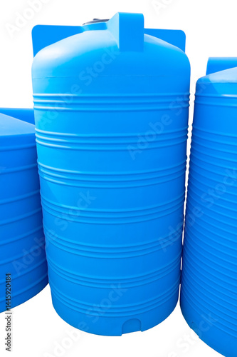 Obraz na płótnie Blue plastic water barrel storage industrial containers w salonie