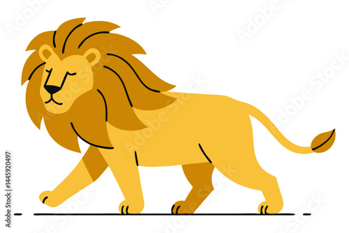 Vibrant Illustration of a Formidable Lion Walking with Confidence and Grace
