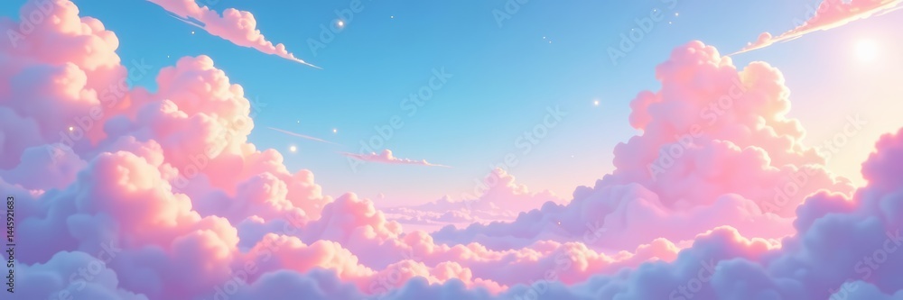 Obraz premium Dreamy pastel anime sky with fluffy clouds and soft colors, fluffy, clouds, soft