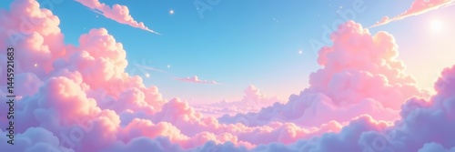 Dreamy pastel anime sky with fluffy clouds and soft colors, fluffy, clouds, soft