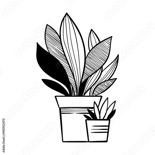 Detailed Graphic Flower Pot Icon with Blooming Plants Perfect for Botanical and Home Decor Designs