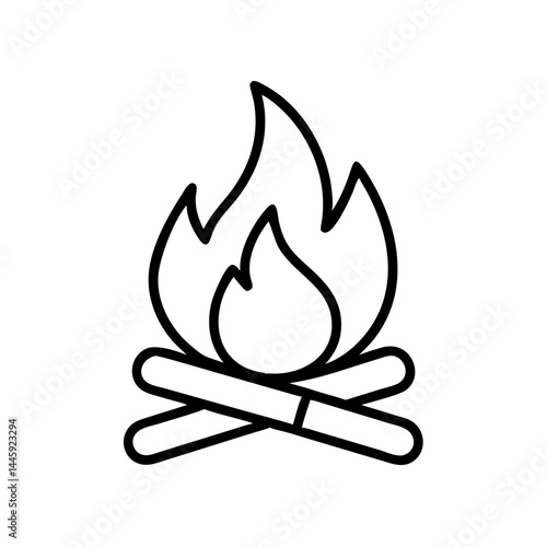 Campfire Icon with Flame and Sticks in Minimalist Design  