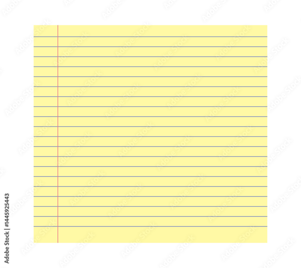 Legal yellow paper sheet of notepad with ruled line designs, ideal for notes, school, or office use. Clean and simple layout for digital or print projects. Simple vector illustration