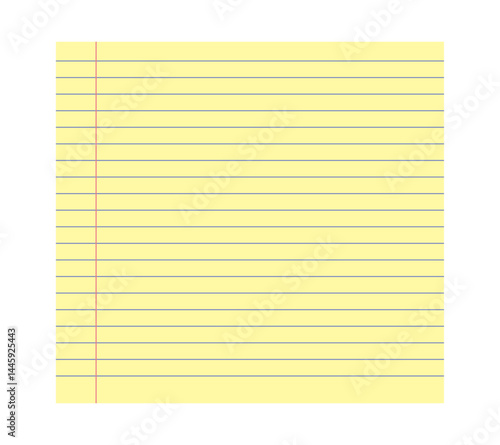 Legal yellow paper sheet of notepad with ruled line designs, ideal for notes, school, or office use. Clean and simple layout for digital or print projects. Simple vector illustration