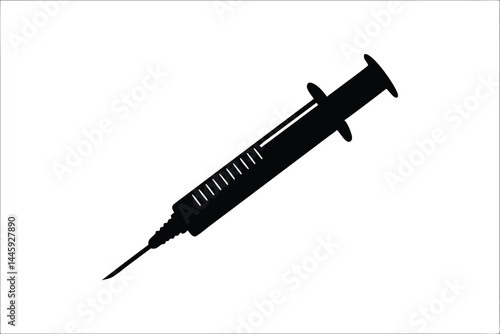 syringe with needle black silhouette vector, Syringe black symbol