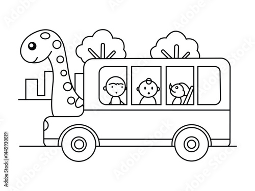 Dinosaur coloring page hand drawn bus line artwork for kids