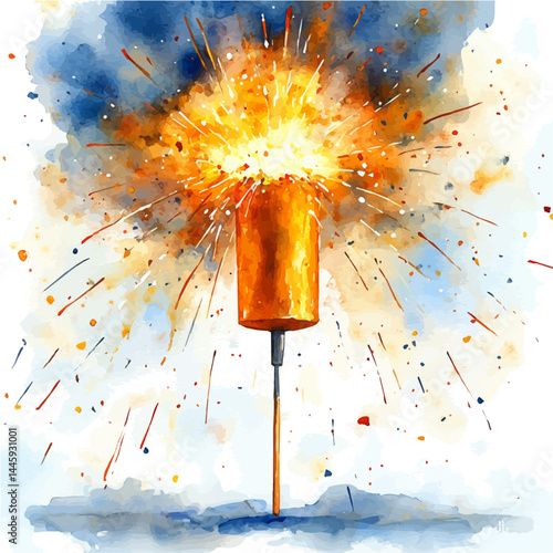 illustration of Welding Torch With Sparks, watercolor vector, isolated on a white background.