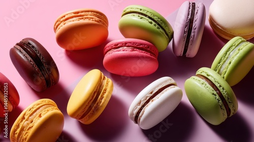 Wallpaper Mural Colorful countertop with scattered macarons captured in crisp overhead style, with rich hues, soft contrast, and high-resolution food photography quality. Torontodigital.ca