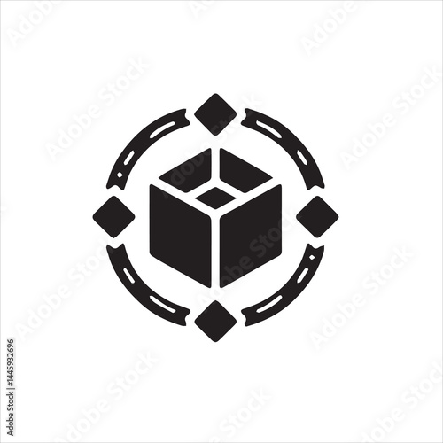 Recycling Cube Icon with Circular Arrows on White Background