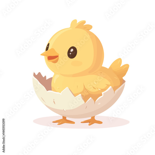 Baby Chick Hatching, Flat vector, minimalist design, isolated on a white background.