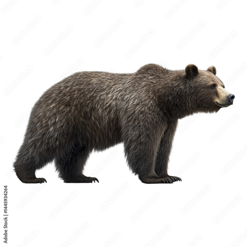 Fototapeta premium A brown bear standing in profile, side view